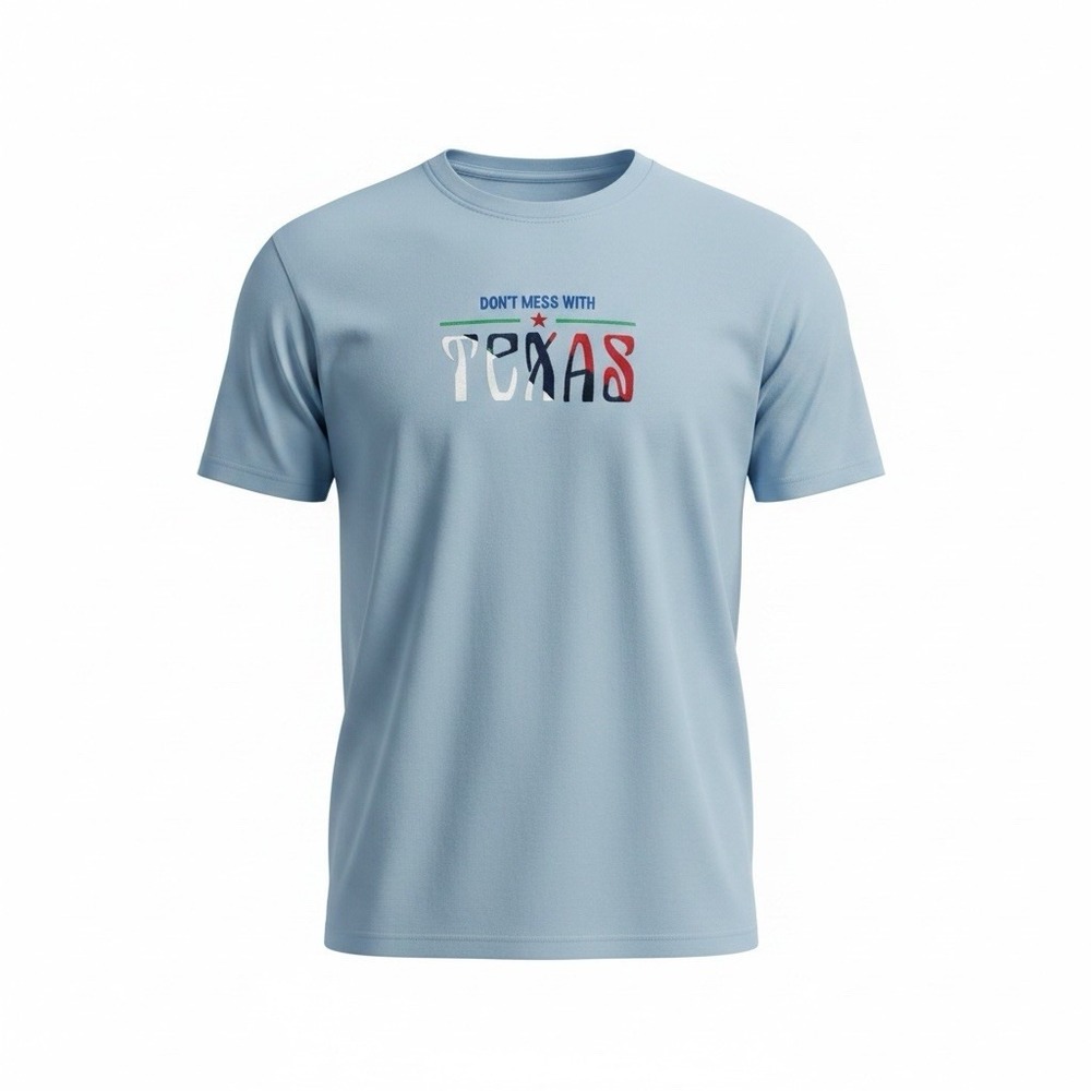 TND T-Shirt Men's L Blue Short Sleeve DON'T MESS WITH TEXAS Embroidery IRREGULAR